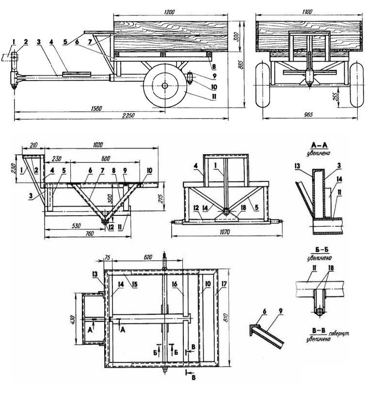 Тележка для мотоблока своими руками чертеж